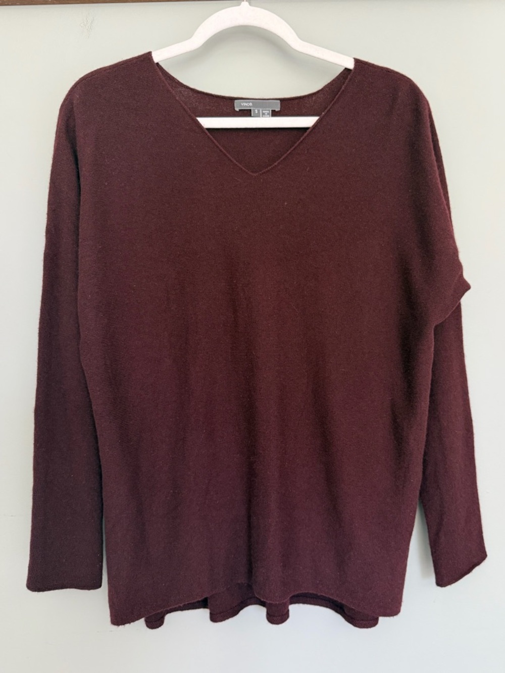 Vince Burgundy Plum Wine V-Neck Sweater Minimalist Luxury